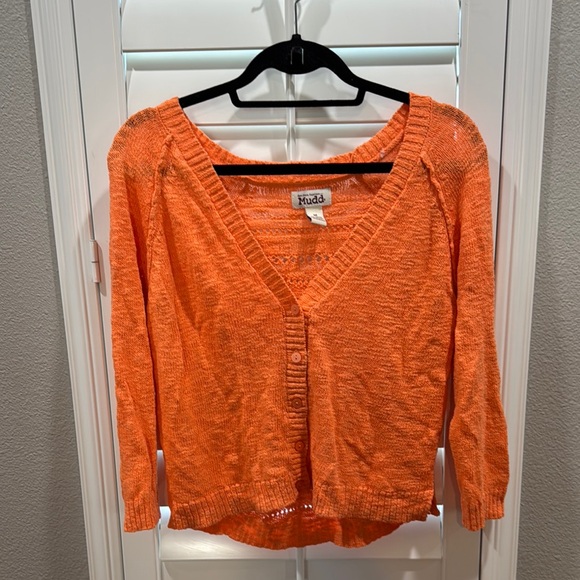 EUC Mudd Bright Orange V-Neck Button Up Sweater - Picture 1 of 4
